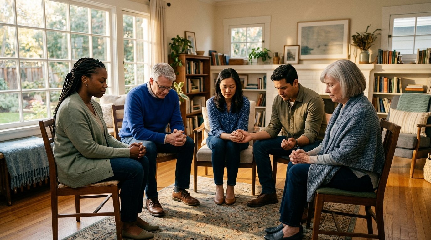 Fellowship and prayer at Cross Rivers Ministries